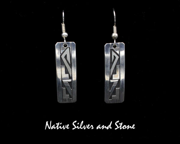 Z Peter Nelson - Navajo<br>1-1/4" Earrings<br>Medium Long Rectangles<br>Oxidized Overlay<br>Sterling Silver