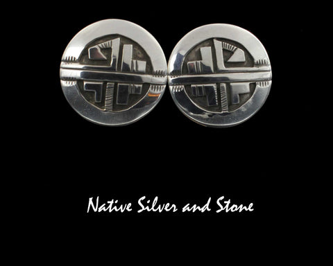 Z Peter Nelson - Navajo<br>1" Earrings - Circles/Round <br>Oxidized Overlay<br>Post/Stud<br>Sterling Silver