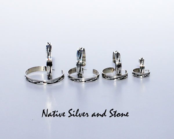 Z Peter Nelson - Navajo<br>Earrings - Hoop - 1-1/4" <br>Medium<br>1/4" Wide<br>Oxidized Overlay<br>Post<br>Sterling Silver