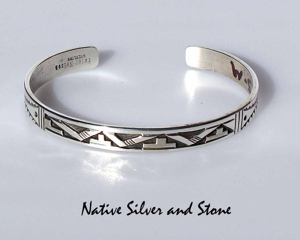 Z Peter Nelson - Navajo<br>1/4" Bracelet Cuff <br>Oxidized Overlay & Stamping<br>Sterling Silver<br>Size 6-1/4 (Medium)