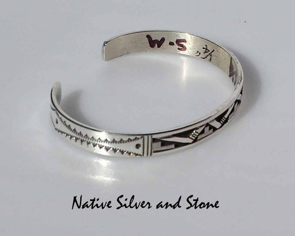Z Peter Nelson - Navajo<br>1/4" Bracelet Cuff <br>Oxidized Overlay & Stamping<br>Sterling Silver<br>Size 6-1/4 (Medium)