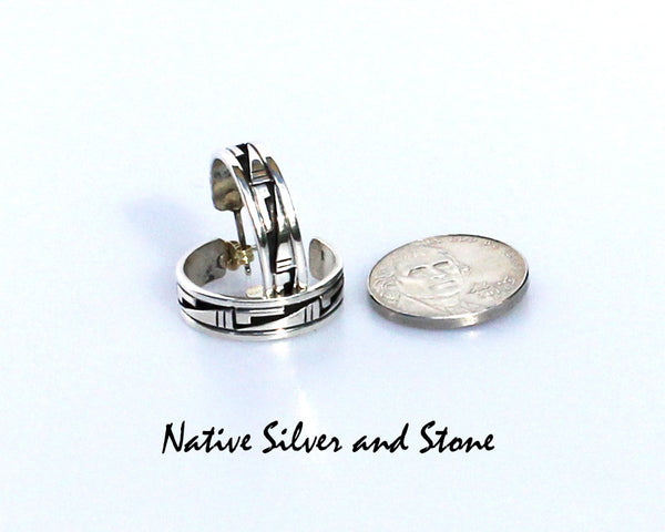 Z Peter Nelson - Navajo<br>Earrings - Hoop - 7/8"<br>Small<br>1/4"W x Diameter<br>Oxidized Overlay<br>Post<br>Sterling Silver