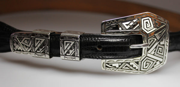 Z Peter Nelson - Navajo<br>Ranger Buckle, End, & Keepers<br>Sterling Silver Overlay