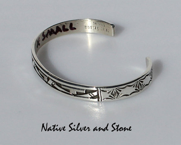Z Peter Nelson - Navajo<br>1/4" Bracelet Cuff <br>Oxidized Overlay<br>& Stamping<br>Sterling Silver<br>Size 5-3/8 (X-Small)
