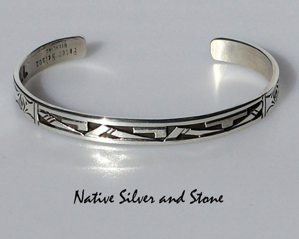 Z Peter Nelson - Navajo<br>1/4" Bracelet Cuff <br>Oxidized Overlay<br>& Stamping<br>Sterling Silver<br>Size 5-3/8 (X-Small)