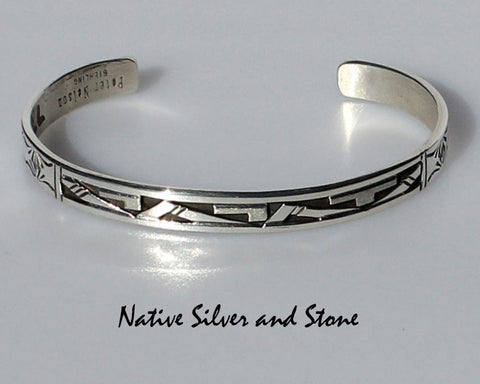 Z Peter Nelson - Navajo<br>1/4" Bracelet Cuff <br>Oxidized Overlay<br>& Stamping<br>Sterling Silver<br>Size 5-3/8 (X-Small)