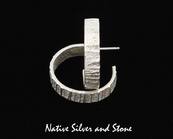 Z Peter Nelson - Navajo<br>1" Earrings - Hoop<br>Polished Tufa Cast -1/4"W<br>Medium-Small<br>Post<br>Sterling Silver