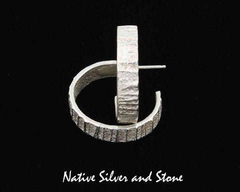 Z Peter Nelson - Navajo<br>1" Earrings - Hoop<br>Polished Tufa Cast -1/4"W<br>Medium-Small<br>Post<br>Sterling Silver