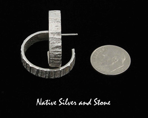 Z Peter Nelson - Navajo<br>1" Earrings - Hoop<br>Polished Tufa Cast -1/4"W<br>Medium-Small<br>Post<br>Sterling Silver