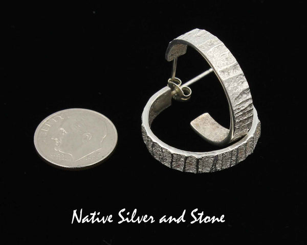 Z Peter Nelson - Navajo<br>1" Earrings - Hoop<br>Polished Tufa Cast -1/4"W<br>Medium-Small<br>Post<br>Sterling Silver