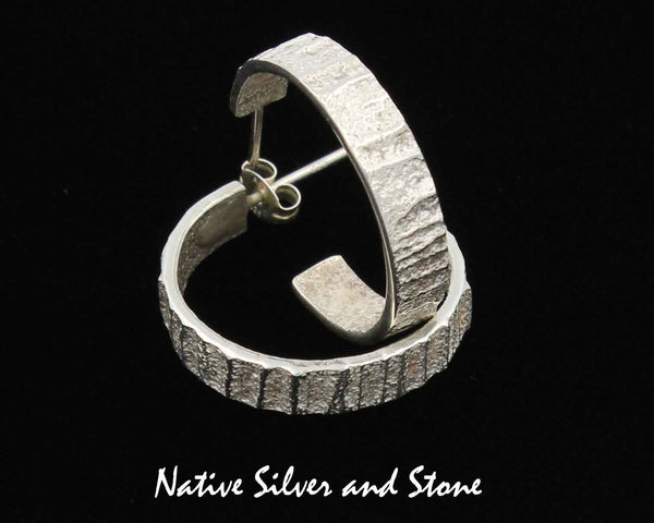 Z Peter Nelson - Navajo<br>1" Earrings - Hoop<br>Polished Tufa Cast -1/4"W<br>Medium-Small<br>Post<br>Sterling Silver
