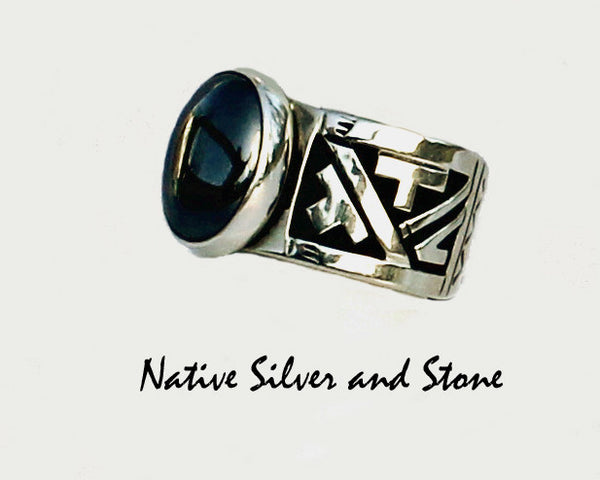 Z Peter Nelson - Navajo<br>Ring - Overlay - 1/2"<br>Hematite Oval<br>Sterling Silver <br>Size 11-1/2