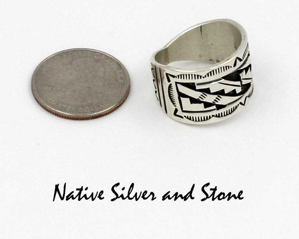 Peter Nelson - Navajo<br>Ring - Overlay - 5/8"<br> with Stamping<br>Sterling Silver<br>Size 11-3/8