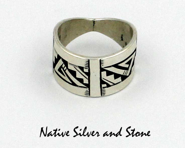 Z Peter Nelson - Navajo<br>Ring - Overlay - 5/8" <br>with Stamping<br>Sterling Silver<br>Size 13-1/2