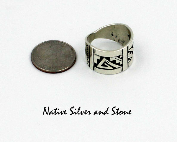 Z Peter Nelson - Navajo<br>Ring - Overlay - 5/8" <br>with Stamping<br>Sterling Silver<br>Size 13-1/2