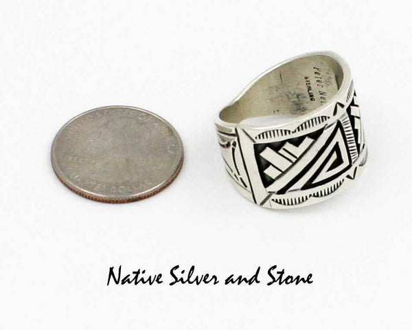 Peter Nelson - Navajo<br>Ring - Overlay - 3/4"<br>with Stamping<br>Sterling Silver<br>Size 14