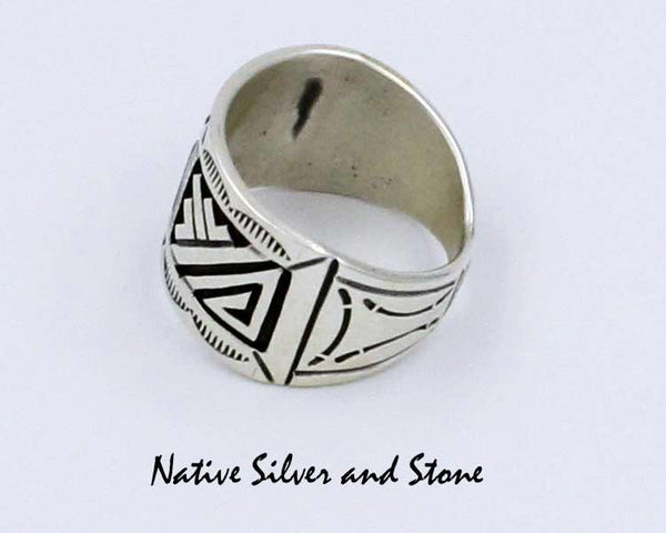 Peter Nelson - Navajo<br>Ring - Overlay - 3/4"<br>with Stamping<br>Sterling Silver<br>Size 14