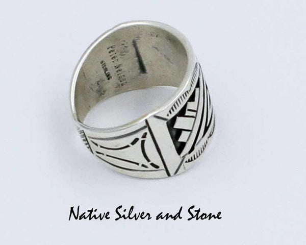 Peter Nelson - Navajo<br>Ring - Overlay - 3/4"<br>with Stamping<br>Sterling Silver<br>Size 14