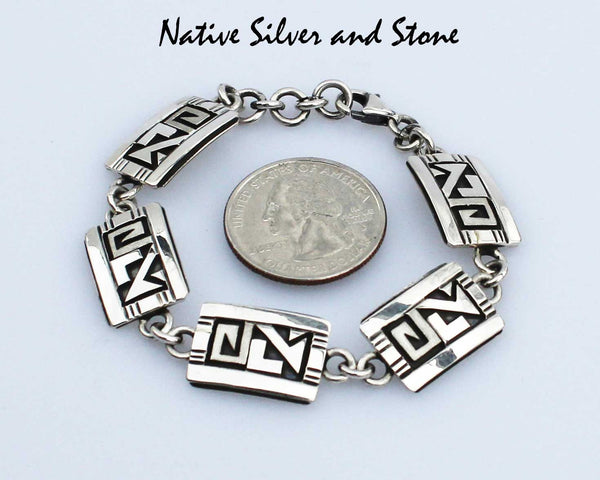 Z Peter Nelson - Navajo <br>Bracelet Link Rectangles<br>Sterling Silver Overlay<br>Size 6" - 6-1/2"