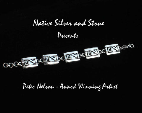 Z Peter Nelson - Navajo <br>Bracelet Link Rectangles<br>Sterling Silver Overlay<br>Size 6" - 6-1/2"