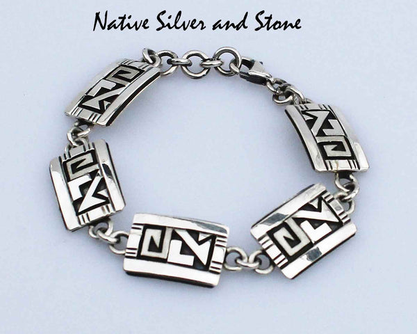 Z Peter Nelson - Navajo <br>Bracelet Link Rectangles<br>Sterling Silver Overlay<br>Size 6" - 6-1/2"
