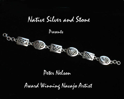 Z Peter Nelson - Navajo<br>Bracelet Link Rectangles& Ovals<br>Sterling Silver Overlay<br>Size 7-1/8" - 7-1/2"