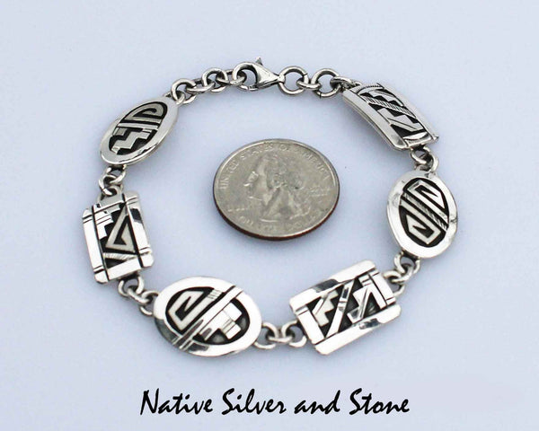 Z Peter Nelson - Navajo<br>Bracelet Link Rectangles& Ovals<br>Sterling Silver Overlay<br>Size 7-1/8" - 7-1/2"