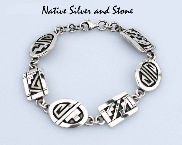 Z Peter Nelson - Navajo<br>Bracelet Link Rectangles& Ovals<br>Sterling Silver Overlay<br>Size 7-1/8" - 7-1/2"