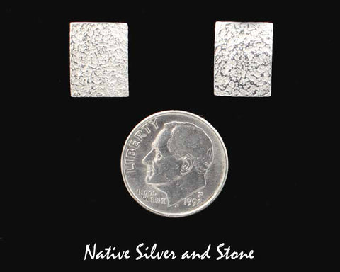 Peter Nelson - Navajo<br>1/2" Earrings - Rectangles<br>Polished Tufa Cast<br>"Sand" Pattern<br>Post <br>Sterling Silver