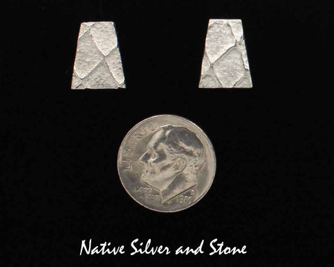 Peter Nelson - Navajo<br>1/2" Earrings - "Bells"<br>Polished Tufa Cast<br>"Waffle" Pattern<br>Post <br>Sterling Silver