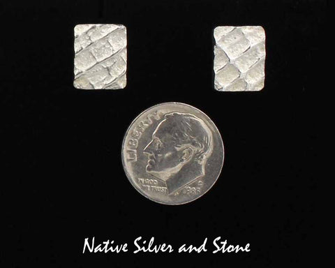 Peter Nelson - Navajo<br>1/2" Earrings - Rectangles<br>Polished Tufa Cast<br>"Waffle" Pattern<br>Post <br>Sterling Silver