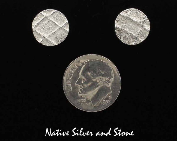 Z Peter Nelson - Navajo<br>1/2" Earrings - Post<br>Polished Tufa Cast<br>Sterling Silver<br>"Circles"/Rounds<br>"Waffle" Pattern
