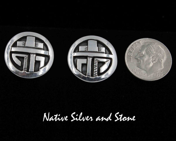 Z Peter Nelson - Navajo<br>3/4" Earrings - Circles <br>Oxidized Overlay<br>Post/Stud<br>Sterling Silver