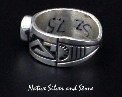 Z Peter Nelson - Navajo<br>Ring - Overlay - 3/8"<br>with Stamping<br>Hematite Oval<br>Sterling Silver <br>Size 7-1/2