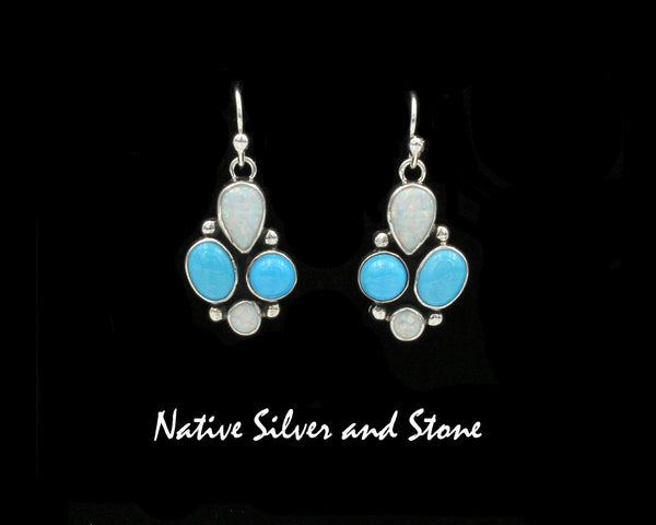 Philbert Secatero - Navajo<br>1-5/16" Earrings<br>Sleeping Beauty Turquoise & Opal<br>Hook<br>Sterling Silver