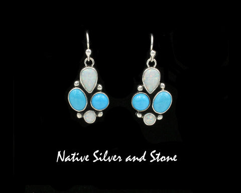 Philbert Secatero - Navajo<br>1-5/16" Earrings<br>Sleeping Beauty Turquoise & Opal<br>Hook<br>Sterling Silver