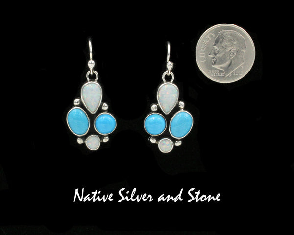Philbert Secatero - Navajo<br>1-5/16" Earrings<br>Sleeping Beauty Turquoise & Opal<br>Hook<br>Sterling Silver