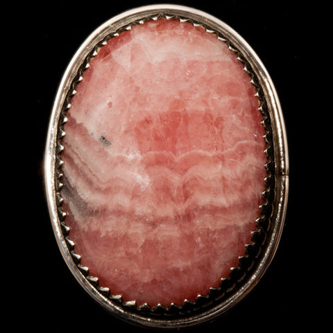 Garrison Boyd / Gary Boyd<br>Native American Navajo Jewelry<br>Ring R09 - Rhodochrosite<br>Large Oval with<br>Silver Perimeter Designs<br>Size 8