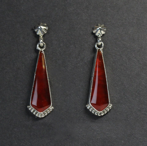 Z Miscellaneous Artist - Navajo Jeweler<br>Earrings - Dangle Post<br> Carnelian Long Triangles<br>Sterling Silver Accents