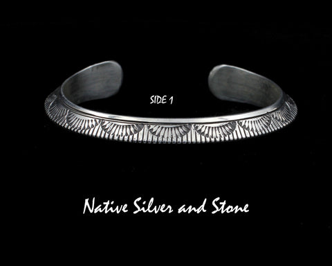 Z Randy Secatero - Navajo<br>Bracelet Cuff 3/8"<br>TriAngled Overlay<br>Stamping & Sawcuts<br>Heavy Gauge<br>Sterling Silver<br>Size 6-13/16 (Medium-Large)