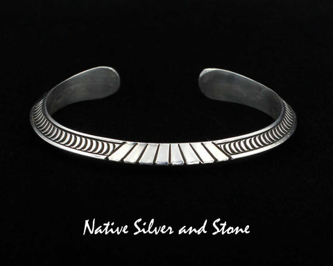 Z Randy Secatero - Navajo<br>Bracelet Cuff 1/4"+<br>TriAngled Overlay<br>Stamping & Sawcuts<br>Same Design-Top & Bottom<br>Lighter Gauge<br>Sterling Silver<br>Size 6-1/16 (Small-Medium)