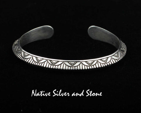 Z Randy Secatero - Navajo<br>Bracelet Cuff 1/4"+<br>TriAngled Overlay<br>Stamping & Sawcuts<br>Same Design-Top & Bottom<br>Lighter Gauge<br>Sterling Silver<br>Size 6 (Small)
