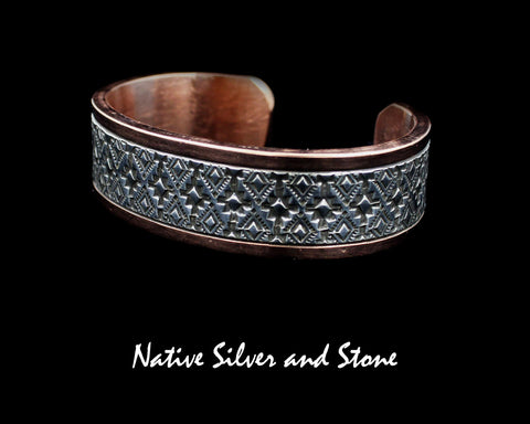 Z Randy Secatero & Sylvana Apache Navajo<br>3/4" Bracelet Cuff<br>Copper with Stamped Silver Overlay<br>Size 6-3/4" (Medium-Large)