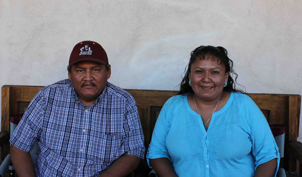 Z Randy Secatero & Sylvana Apache<br>Navajo Pendant - Buckle Sized<br>XLarge Vertical Rectangle<br>Copper with Sterling Silver Overlay and Vertical Diamond Stamping