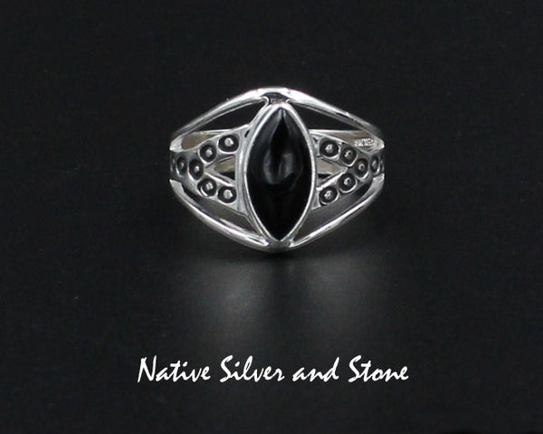 Raymond Coriz - Kewa<br>5/8" Ring<br>Onyx - Black Faceted<br>Sharp Oval "Marquis"<br>Sizes 7