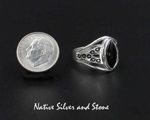 Raymond Coriz - Kewa<br>5/8" Ring<br>Onyx - Black Faceted<br>Sharp Oval "Marquis"<br>Sizes 7