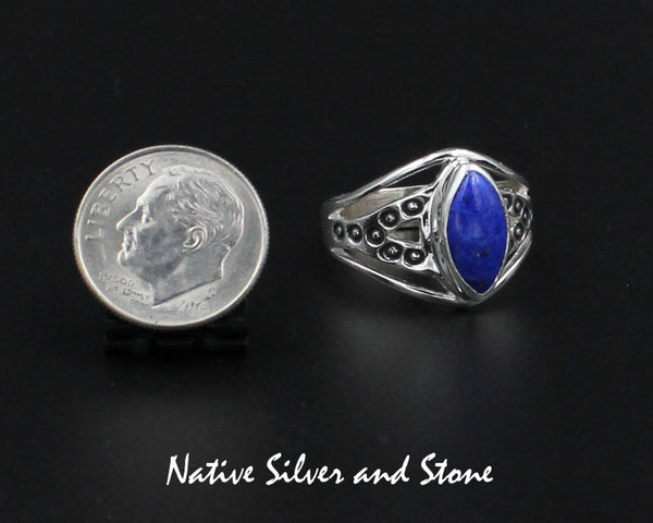 Raymond Coriz - Kewa<br>5/8" Ring<br>Lapis Lazuli<br>Sharp Oval "Marquis"<br>Sizes 7,  7-1/2, 8