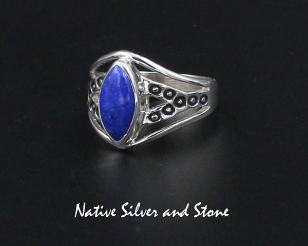 Raymond Coriz - Kewa<br>5/8" Ring<br>Lapis Lazuli<br>Sharp Oval "Marquis"<br>Sizes 7,  7-1/2, 8