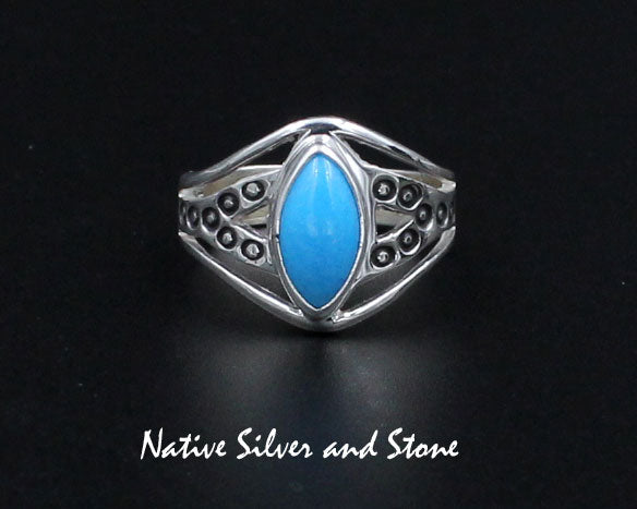 Raymond Coriz - Kewa<br>5/8" Ring<br>Sleeping Beauty Turquoise<br>Sharp Oval "Marquis"<br>Sizes 7-1/2 & 8-1/2