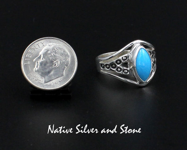 Raymond Coriz - Kewa<br>5/8" Ring<br>Sleeping Beauty Turquoise<br>Sharp Oval "Marquis"<br>Sizes 7-1/2 & 8-1/2
